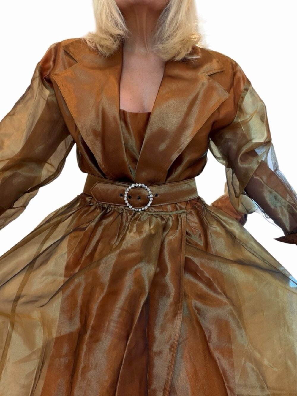 Vintage Lori Max Elegant Copper Satin Belted Coat Dress Size